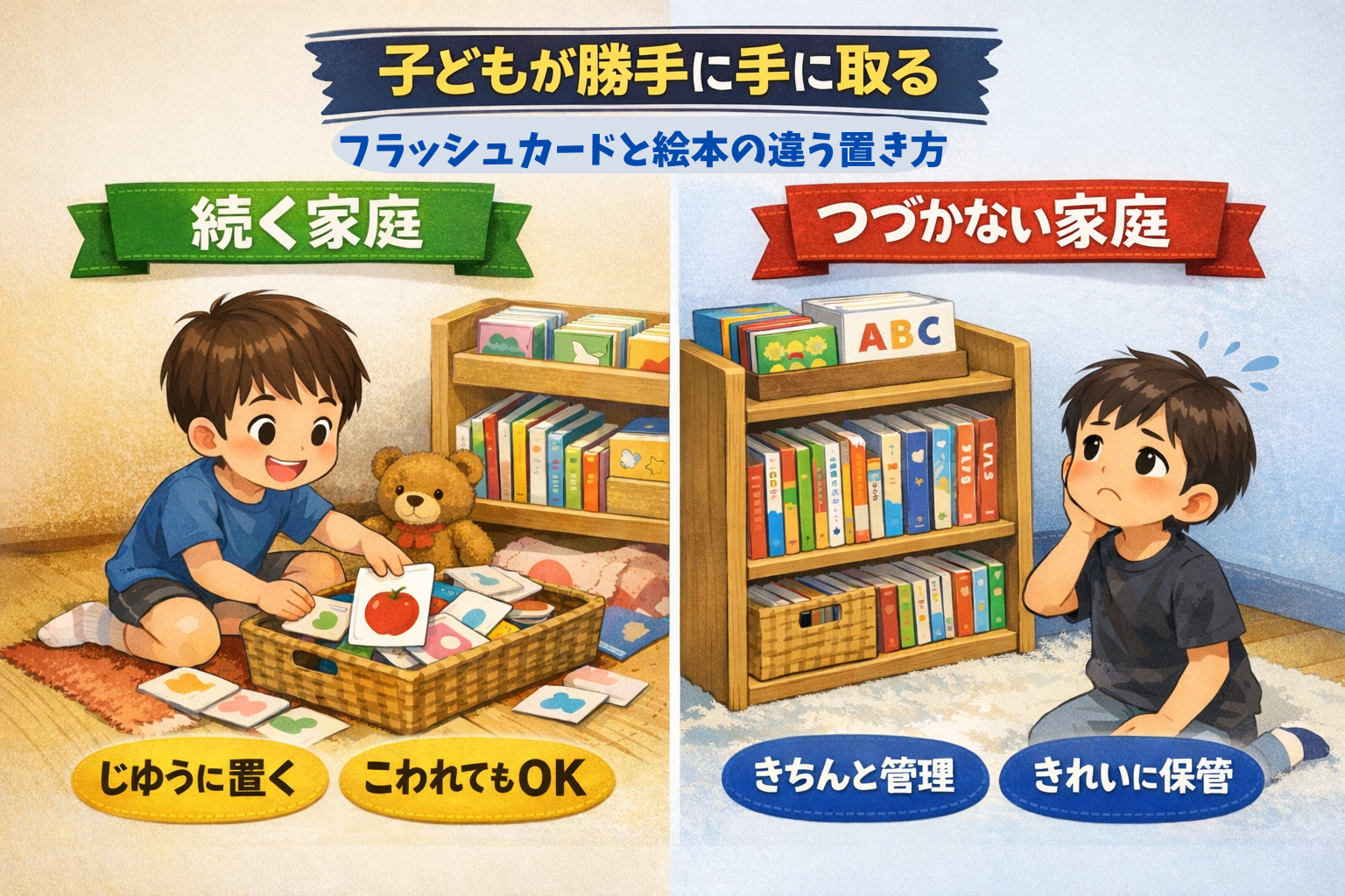 フラッシュカードの置き方を変えるだけで、子供がみずから遊び始める。